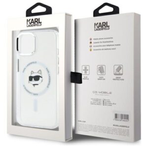Karl Lagerfeld KLHMP15SHLSCHH Apple iPhone 15 6.1" baltos spalvos kietas dėklas IML Metal Choupette Head MagSafe - Image 8