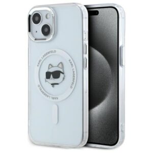 Karl Lagerfeld KLHMP15MHLSCHH Apple iPhone 15 Plus 6.7" baltos spalvos kietas dėklas IML Metal Choupette Head MagSafe