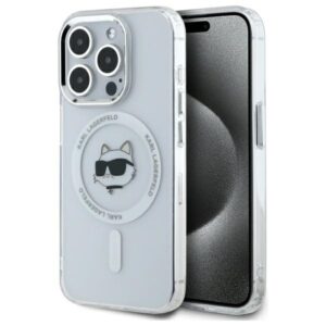 Karl Lagerfeld KLHMP15XHLSCHH Apple iPhone 15 Pro Max 6.7" baltos spalvos kietas dėklas IML Metal Choupette Head MagSafe