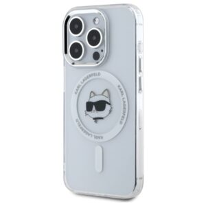 Karl Lagerfeld KLHMP15XHLSCHH Apple iPhone 15 Pro Max 6.7" baltos spalvos kietas dėklas IML Metal Choupette Head MagSafe - Image 2
