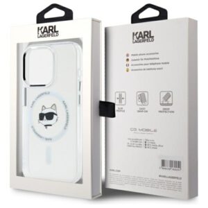 Karl Lagerfeld KLHMP15XHLSCHH Apple iPhone 15 Pro Max 6.7" baltos spalvos kietas dėklas IML Metal Choupette Head MagSafe - Image 8