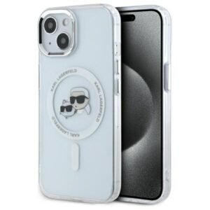 Karl Lagerfeld KLHMP15SHLSKCH Apple iPhone 15 6.1" baltos spalvos kietas dėklas IML Metal Karl&Choupette Head Mag