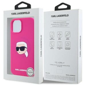 Karl Lagerfeld KLHMP15SSKHPPLF Apple iPhone 15 6.1" fuschia kietas dėklas Silicone Karl Head Print MagSafe - Image 8