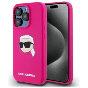 Karl Lagerfeld KLHMP15XSKHPPLF Apple iPhone 15 Pro Max 6.7" fuschia kietas dėklas Silicone Karl Head Print MagS