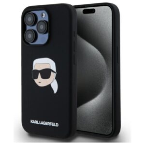 Karl Lagerfeld KLHMP15LSKHPPLK Apple iPhone 15 Pro 6.1" juodos spalvos kietas dėklas Silicone Karl Head Print Magsafe