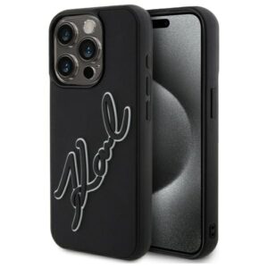 Karl Lagerfeld KLHCP15L3DRKSDLK Apple iPhone 15 Pro 6.1" juodos spalvos kietas dėklas 3D Rubber Signature - Image 1