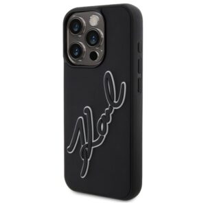 Karl Lagerfeld KLHCP15X3DRKSDLK Apple iPhone 15 Pro Max 6.7" juodos spalvos kietas dėklas 3D Rubber Signature - Image 2