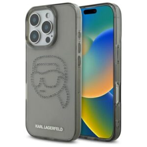 Karl Lagerfeld KLHCP16XHKHDCELK Apple iPhone 16 Pro Max 6.9" juodos spalvos kietas dėklas IML Rhinestones Karl Head - Image 1