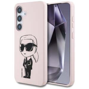 Dėklas Karl Lagerfeld Silicone Graffiti Ikonik Printed Logo MagSafe Samsung Galaxy S25 rožinės spalvos