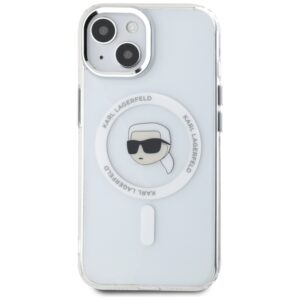 Dėklas Karl Lagerfeld IML Metal Karl Head MagSafe Apple iPhone 15 baltos spalvos - Image 3