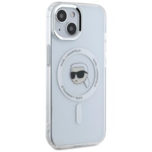 Dėklas Karl Lagerfeld IML Metal Karl Head MagSafe Apple iPhone 15 baltos spalvos - Image 4