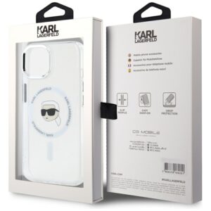 Dėklas Karl Lagerfeld IML Metal Karl Head MagSafe Apple iPhone 15 baltos spalvos - Image 8