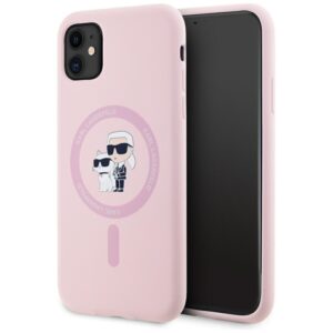 Dėklas Karl Lagerfeld Silicone Karl&Choupette MagSafe Apple iPhone 11 rožinės spalvos