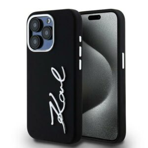 Dėklas Karl Lagerfeld Silicone Metal Script Logo Apple iPhone 15 Pro Max juodos spalvos