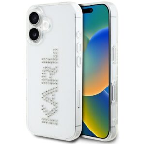 Dėklas Karl Lagerfeld IML Rhinestones Logo Apple iPhone 16 skaidrus