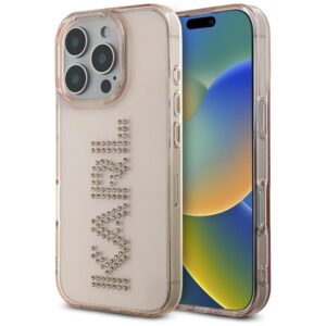 Dėklas Karl Lagerfeld IML Rhinestones Logo Apple iPhone 16 Pro Max rožinės spalvos