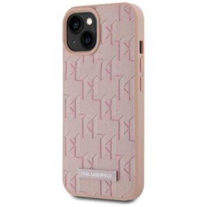 Dėklas Karl Lagerfeld Leather Monogram Metal Logo MagSafe Apple iPhone 15 rožinės spalvos - Image 2