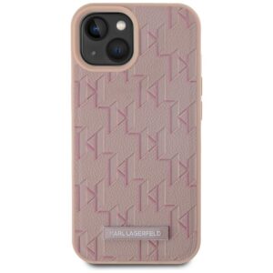 Dėklas Karl Lagerfeld Leather Monogram Metal Logo MagSafe Apple iPhone 15 rožinės spalvos - Image 3