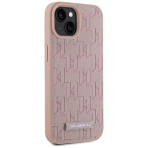 Dėklas Karl Lagerfeld Leather Monogram Metal Logo MagSafe Apple iPhone 15 rožinės spalvos - Image 4