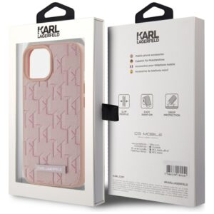 Dėklas Karl Lagerfeld Leather Monogram Metal Logo MagSafe Apple iPhone 15 rožinės spalvos - Image 8