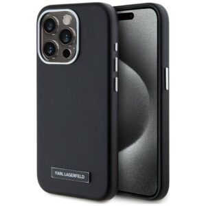 Dėklas Karl Lagerfeld FW Metal Plate MagSafe Apple iPhone 15 Pro Max juodos spalvos