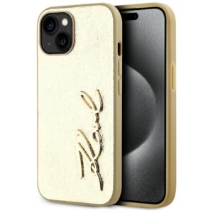 Dėklas Karl Lagerfeld Wrinkled Metal Signature Apple iPhone 15 gold