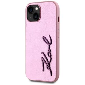Dėklas Karl Lagerfeld Wrinkled Metal Signature Apple iPhone 15 rožinės spalvos - Image 2