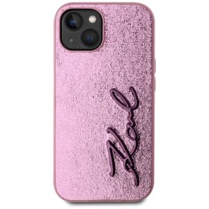 Dėklas Karl Lagerfeld Wrinkled Metal Signature Apple iPhone 15 rožinės spalvos - Image 3