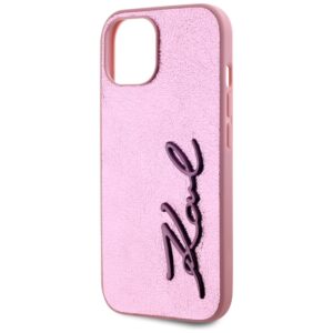 Dėklas Karl Lagerfeld Wrinkled Metal Signature Apple iPhone 15 rožinės spalvos - Image 6