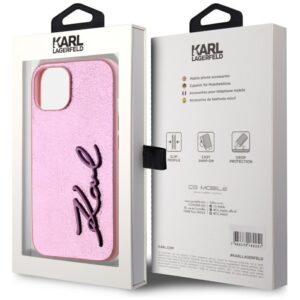 Dėklas Karl Lagerfeld Wrinkled Metal Signature Apple iPhone 15 rožinės spalvos - Image 8