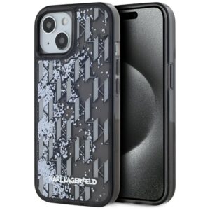 Dėklas Karl Lagerfeld Liquide Glitter Monogram Gradient Apple iPhone 15 juodos spalvos