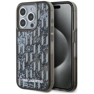 Dėklas Karl Lagerfeld Liquide Glitter Monogram Gradient Apple iPhone 15 Pro juodos spalvos