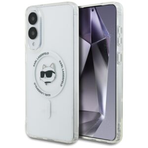 Dėklas Karl Lagerfeld Button Choupette Head Printed Logo MagSafe Samsung Galaxy S25 Edge baltos spalvos