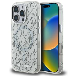 Dėklas Karl Lagerfeld IML Karl Script Pattern MagSafe Apple iPhone 16 Pro baltos spalvos