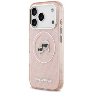 Karl Lagerfeld IML Glitter Karl & Choupette Heads Logo MagSafe dėklas Apple iPhone 17 Pro rožinės spalvos - Image 2
