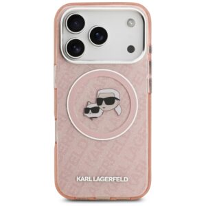 Karl Lagerfeld IML Glitter Karl & Choupette Heads Logo MagSafe dėklas Apple iPhone 17 Pro rožinės spalvos - Image 3