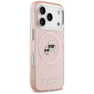 Karl Lagerfeld IML Glitter Karl & Choupette Heads Logo MagSafe dėklas Apple iPhone 17 Pro rožinės spalvos - Image 4
