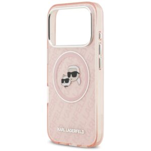 Karl Lagerfeld IML Glitter Karl & Choupette Heads Logo MagSafe dėklas Apple iPhone 17 Pro rožinės spalvos - Image 6