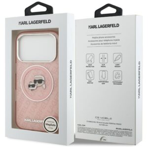 Karl Lagerfeld IML Glitter Karl & Choupette Heads Logo MagSafe dėklas Apple iPhone 17 Pro rožinės spalvos - Image 8