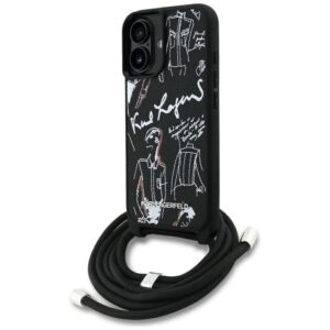 Dėklas Karl Lagerfeld Crossbody Grained Pattern & Logo MagSafe Apple iPhone 16 juodos spalvos