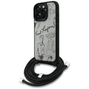 Dėklas Karl Lagerfeld Crossbody Grained Pattern & Logo Apple iPhone 16 Pro pilkos spalvos