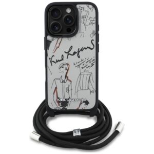 Dėklas Karl Lagerfeld Crossbody Grained Pattern & Logo Apple iPhone 16 Pro pilkos spalvos - Image 2