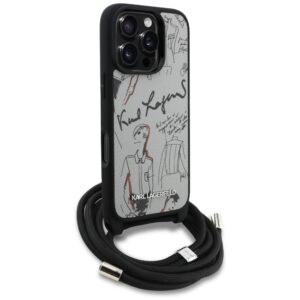 Dėklas Karl Lagerfeld Crossbody Grained Pattern & Logo Apple iPhone 16 Pro pilkos spalvos - Image 3