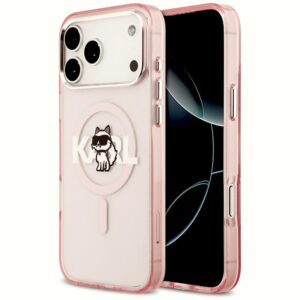 Karl Lagerfeld IML Choupette Sketch Logo MagSafe dėklas Apple iPhone 17 Pro Max rožinės spalvos - Image 1