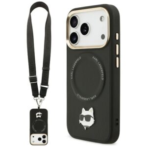 Karl Lagerfeld Big Strap Choupette Metal Logo MagSafe dėklas Apple iPhone 17 Pro Max juodos spalvos - Image 1