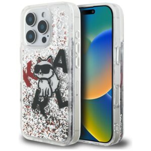 Dėklas Karl Lagerfeld Liquid Glitter Choupette Logo Apple iPhone 16 Pro Max skaidrus
