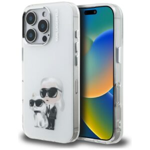 Dėklas Karl Lagerfeld IML Aquarelle Karl & Choupette & Logo Apple iPhone 16 Pro Max baltos spalvos