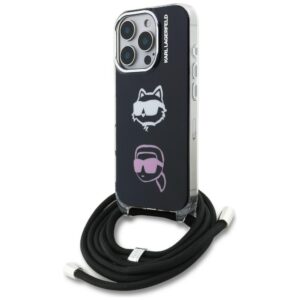 Dėklas Karl Lagerfeld IML Crossbody Karl&Choupette Head Apple iPhone 16 Pro Max juodos spalvos