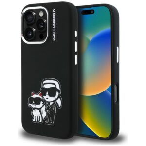 Dėklas Karl Lagerfeld Silicone Karl&Choupette Sketch MagSafe Apple iPhone 16 Pro Max juodos spalvos