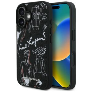 Dėklas Karl Lagerfeld Grained Pattern & Logo MagSafe Apple iPhone 16 juodos spalvos